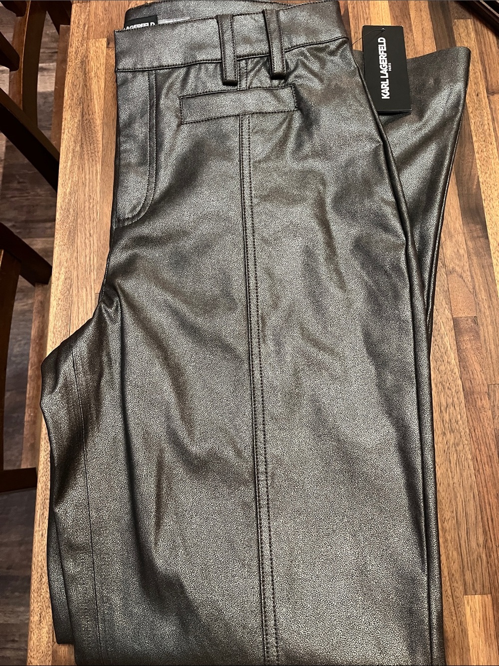Karl Lagerfeld Black shimmer Faux Leather Straight-Leg Pants